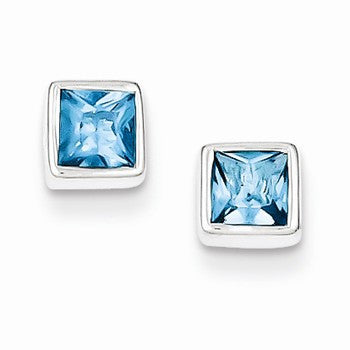 Sterling Silver Squared Light Blue CZ Earrings