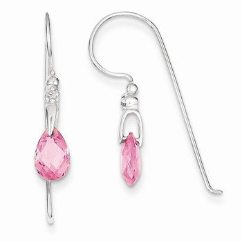 Sterling Silver Pink Teardrop CZ Earrings