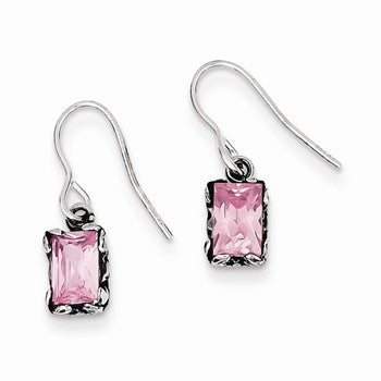 Sterling Silver Antiqued Pink CZ Earrings