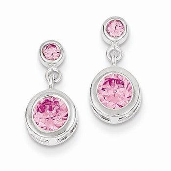 Sterling Silver Pink CZ Dangle Post Earrings