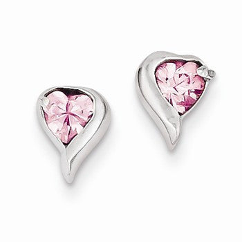 Sterling Silver Pink CZ Heart Earrings