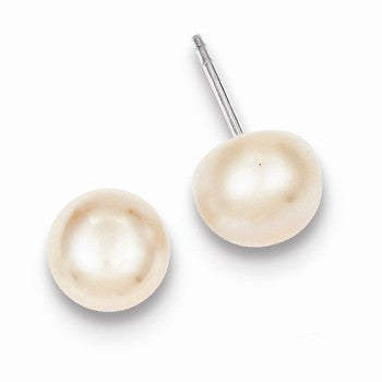 Sterling Silver Peach Cultured Pearl button Earrings