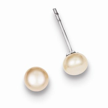 Sterling Silver Peach Freshwater CulturedPearl 5-5.5mm button Earrings