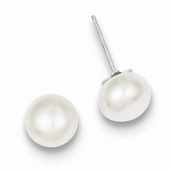 Sterling Silver 8-8.5mm White Cultured Pearl button Earrings