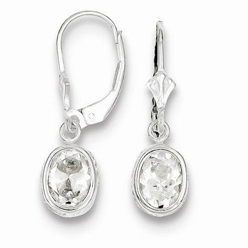 Sterling Silver 8x6mm Oval CZ Leverback Earrings