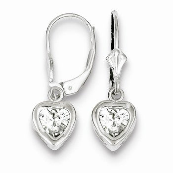 Sterling Silver 6mm Heart CZ Leverback Earrings