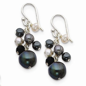 Sterling Silver Crystal/Hematite/FW Cult Peacock White Pearl Earrings