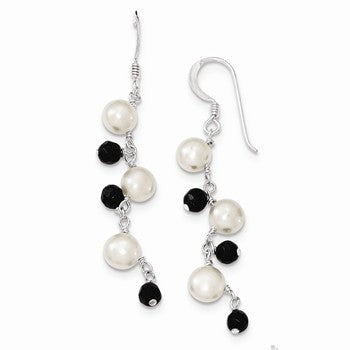 Sterling Silver Freshwater Cultured White Button Pearl/Crystal Earrings