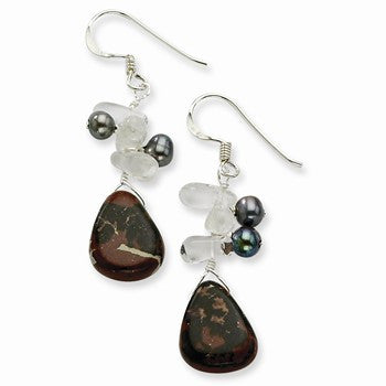 Sterling Silver Sea Agate/Clear Quartz/Freshwater Cultured Pearl Earrings