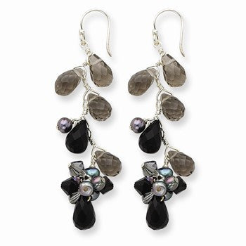 Sterling Silver Smoky Jet Crystal/Freshwater CulturedPeacock Pearl Earrings