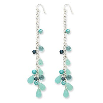 Sterling Silver Amazonite/Blue Crystal/Freshwater Cultured Pearl Earrings