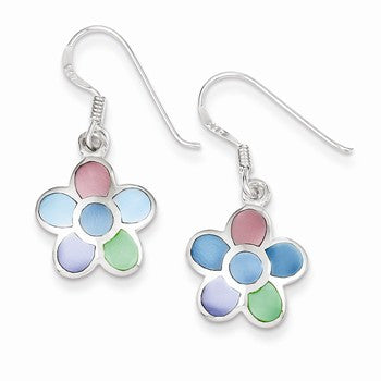 Sterling Silver Multi-colored Shell Flower Earrings