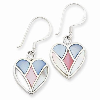 Sterling Silver Multi-colored Shell Heart Dangle Earrings