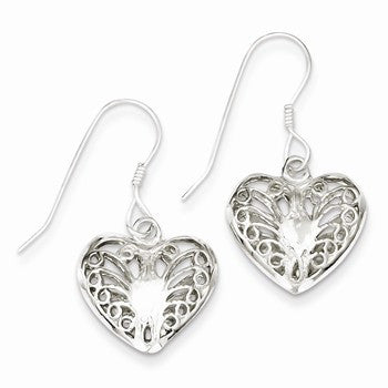 Sterling Silver Filigree Heart Earrings