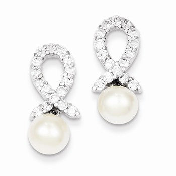 Sterling Silver CZ & Freshwater Cultured Pearl Earrings