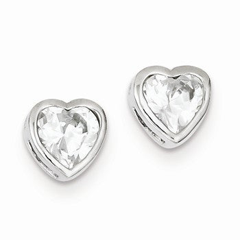 Sterling Silver CZ Heart Post Earrings