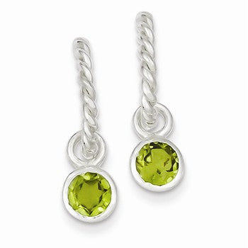 Sterling Silver Twist Hoops w/Round Bezel Green CZ Earrings