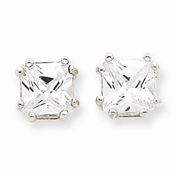 Sterling Silver Princess CZ Stud Earrings