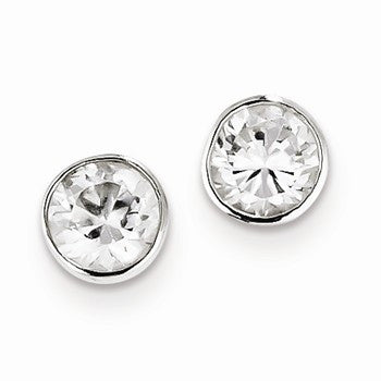 Sterling Silver 6mm CZ Round Bezel Stud Earrings