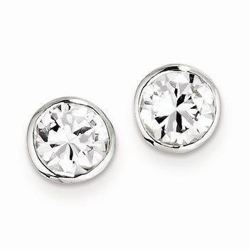 Sterling Silver 7mm CZ Round Bezel Stud Earrings