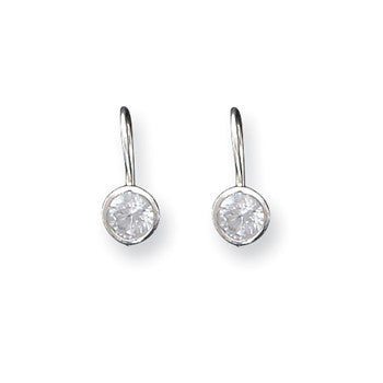 Sterling Silver 5mm white CZ Kidney Wire Bezel Earrings