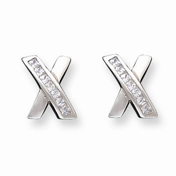 Sterling Silver CZ X Design Post Earrings