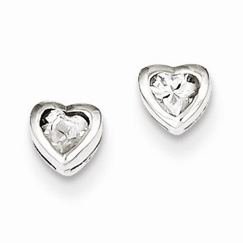 Sterling Silver 4mm CZ Heart Bezel Stud Earrings