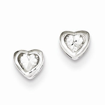 Sterling Silver 3MM Heart with CZ Earrings