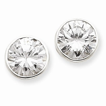 Sterling Silver 10mm CZ Round Bezel Stud Earrings