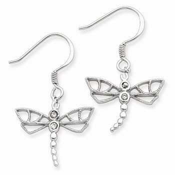 Sterling Silver CZ Dragonfly Earrings