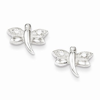 Sterling Silver CZ Dragonfly Post Earrings