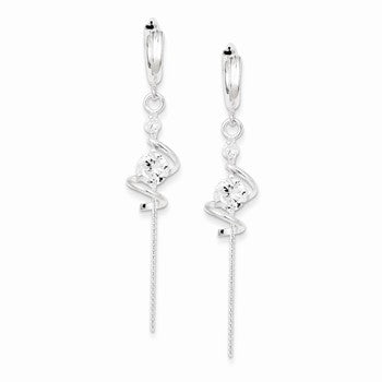 Sterling Silver Spiral CZ Dangle Hoop Earrings