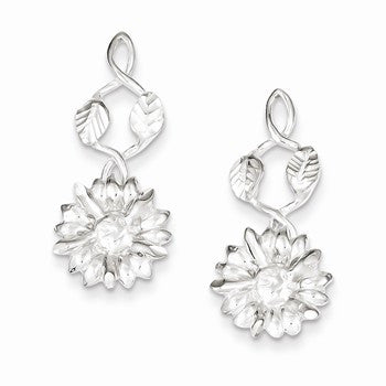 Sterling Silver Flower Dangle Post Earrings