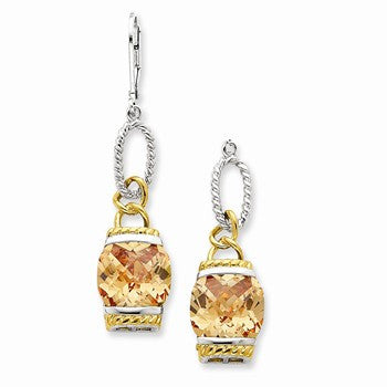 Sterling Silver Vermeil Champagne CZ Dangle Earrings