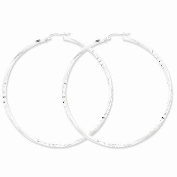 Sterling Silver Rhodium-plated Satin Finished Diamond-cut Twisted Hoop Earrings