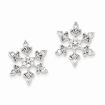 Sterling Silver Snowflake CZ Post Earrings