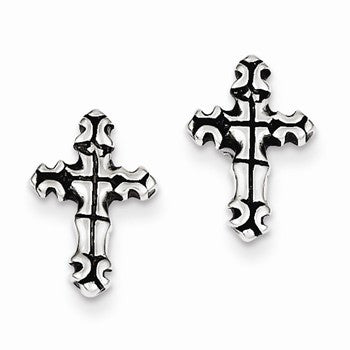 Sterling Silver Antiqued Cross Post Earrings