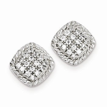 Sterling Silver Square CZ Post Earrings