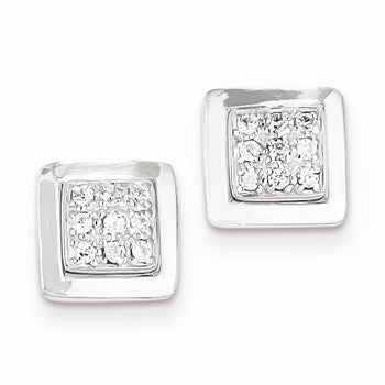 Sterling Silver CZ Square Post Earrings