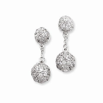 Sterling Silver CZ Dangle Ball Post Earrings