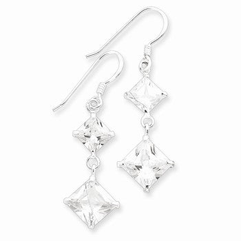 Sterling Silver Square Clear CZ Dangle Earrings