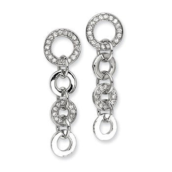 Sterling Silver CZ Circle Dangle Post Earrings