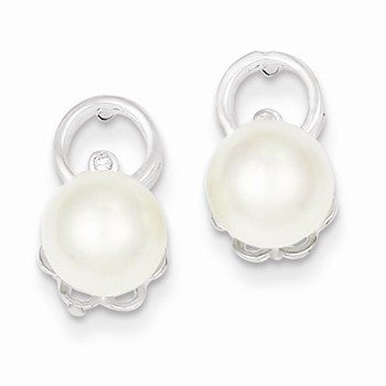 Sterling Silver Freshwater Cultured Pearl CZ Post Earrings