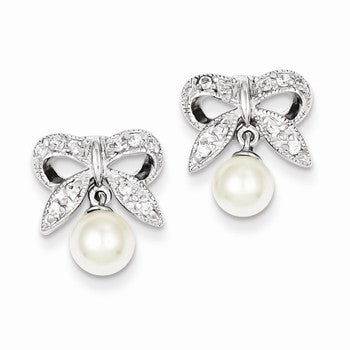 Sterling Silver Freshwater Cultured Pearl CZ Post Earrings