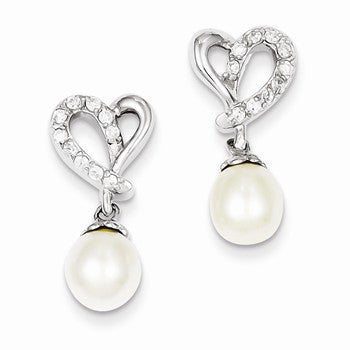 Sterling Silver Freshwater Cultured Pearl CZ Earrings