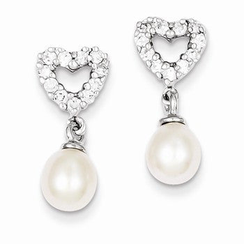 Sterling Silver Freshwater Cultured Pearl CZ Earrings