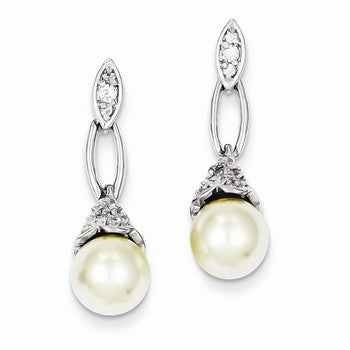 Sterling Silver Syn. Pearl CZ Post Earrings