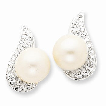 Sterling Silver CZ Simulated Pearl Post Earrings