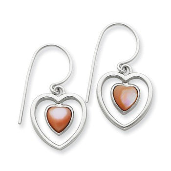 Sterling Silver Pink Mother of Pearl Heart Earrings