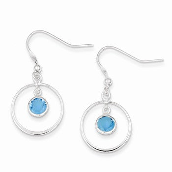 Sterling Silver Circle Dangle Blue CZ Earrings